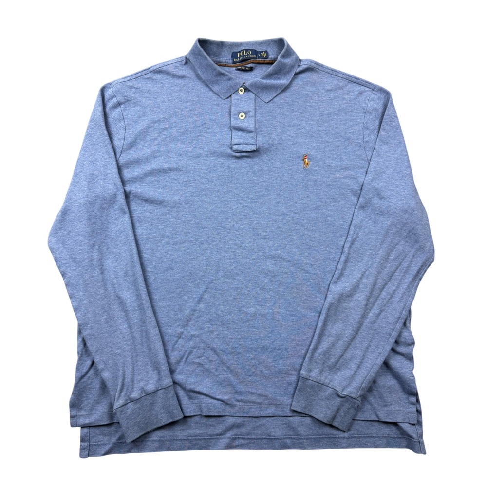 Polo Ralph Lauren Men Large Blue Pima Soft Touch Long Sleeve Polo Shirt Preppy